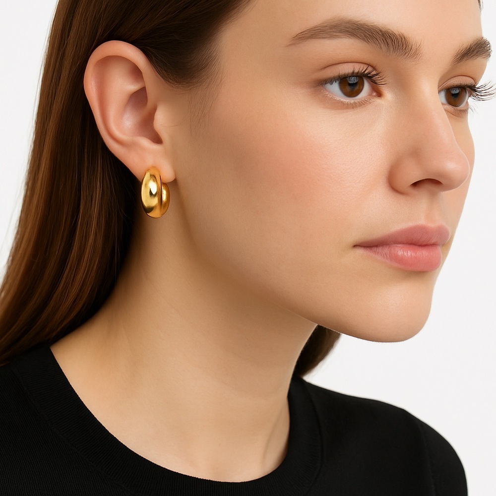 Gold Filled Hoop Earrings – Chunky Polished Hoops | Elegant & Timeless - Picture 4 of 4